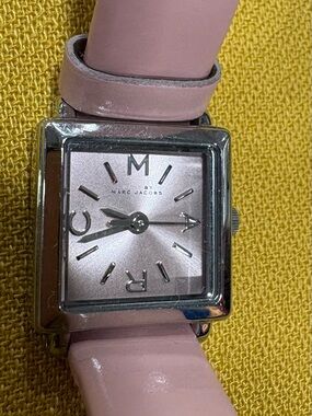 Marc Jacobs Pink Leather Strap Square Watch with Silver Case